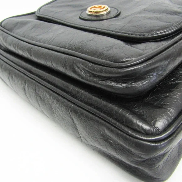 GUCCI Black Leather Messenger Shoulder Bag - Picture 7 of 14
